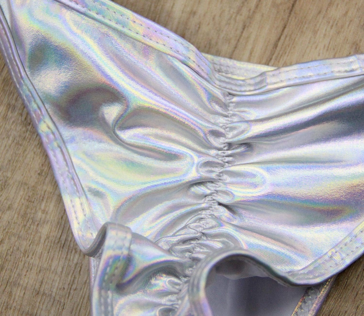 Women's Liquid Metallic Rainbow Bikini Sets Shiny String Padded Triangle 2 Pieces Swimsuit Set