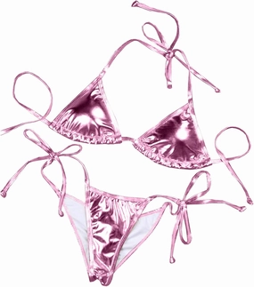 Women's Liquid Metallic Rainbow Bikini Sets Shiny String Padded Triangle 2 Pieces Swimsuit Set