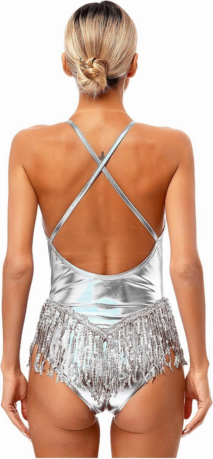 Women's Sequin Latin Samba Rumba Cha Cha Leotard with Gloves Tango Ballroom Dance Outfit