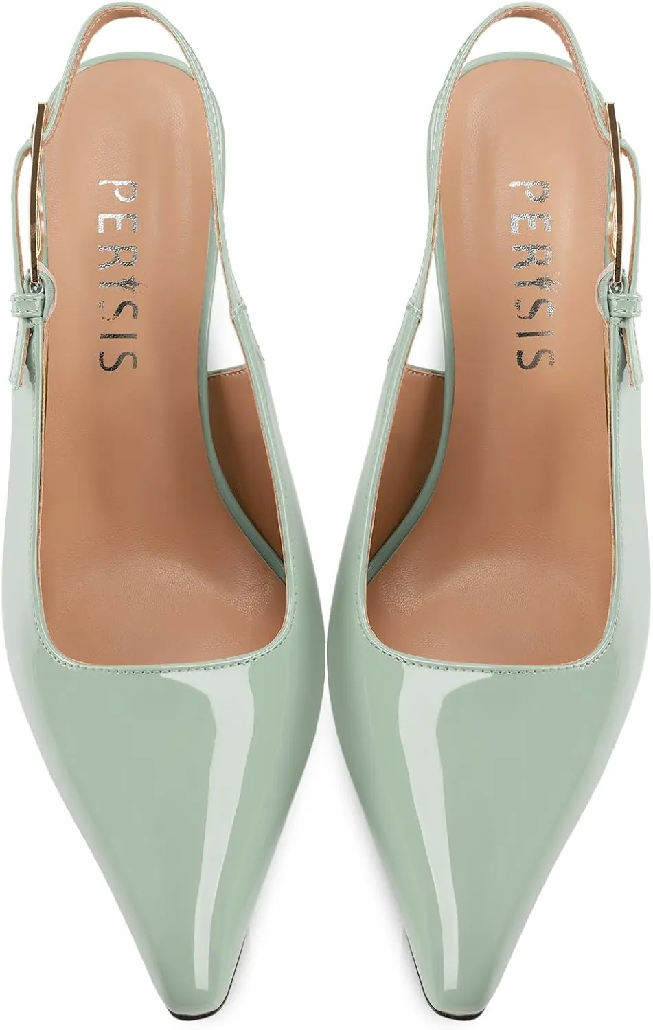 Women's Block high Heels Slingback, Pointed Closed Toe Ankle Strap Fashioned Patent Leather Pumps Shoes.
