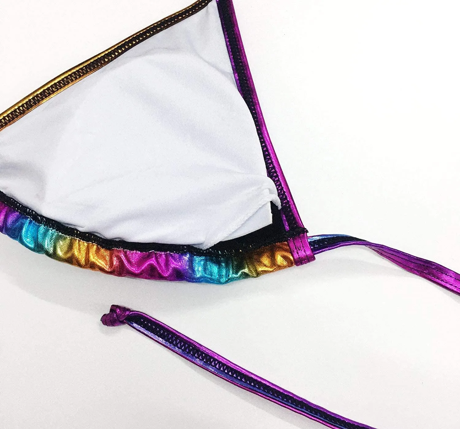 Women's Liquid Metallic Rainbow Bikini Sets Shiny String Padded Triangle 2 Pieces Swimsuit Set