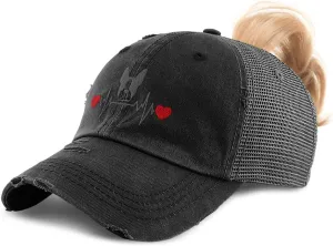 Womens Ponytail Cap Dog Boston Terrier Lifeline Embroidery Cotton Strap Closure