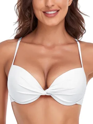 Women's Push Up Bikini Top Twist Front Underwire Molded Soft Pads Vintage Bikini Swimsuits Tops