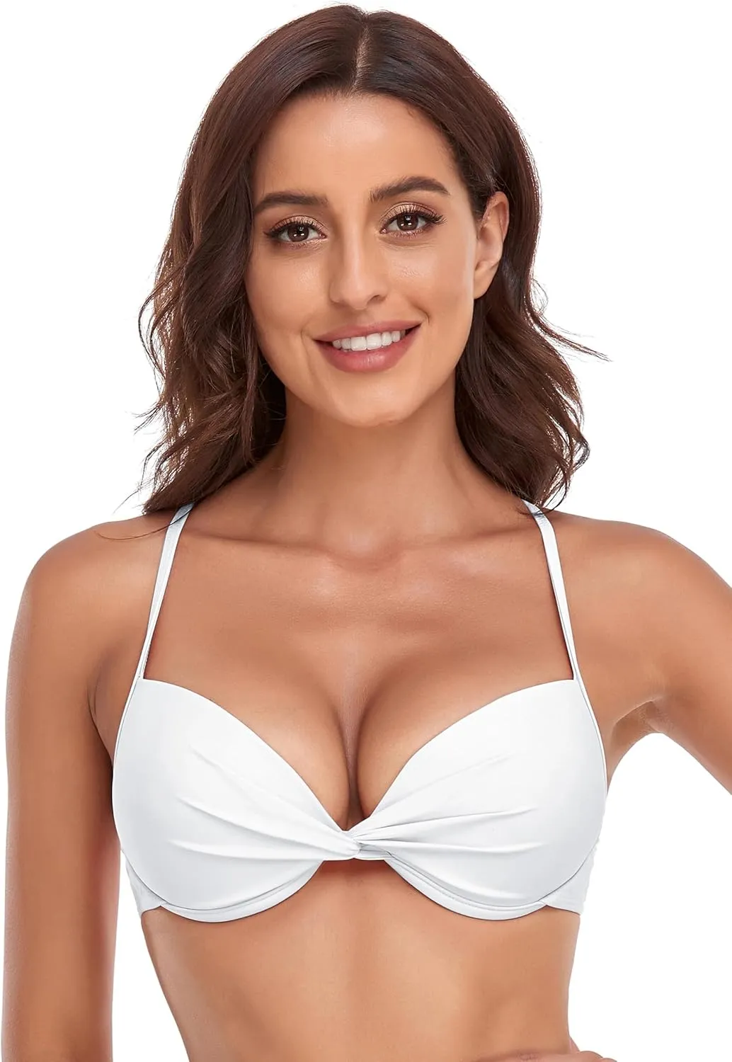 Women's Push Up Bikini Top Twist Front Underwire Molded Soft Pads Vintage Bikini Swimsuits Tops