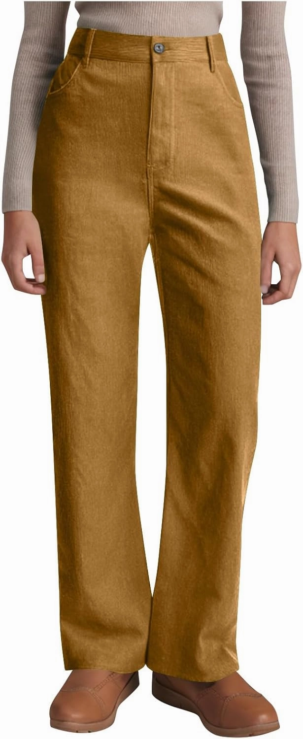 Womens Wide Leg Corduroy Pants Stretch Elastic High Waist Pants Pull On Straight Leg Casual Pant Slacks Trouser 2025