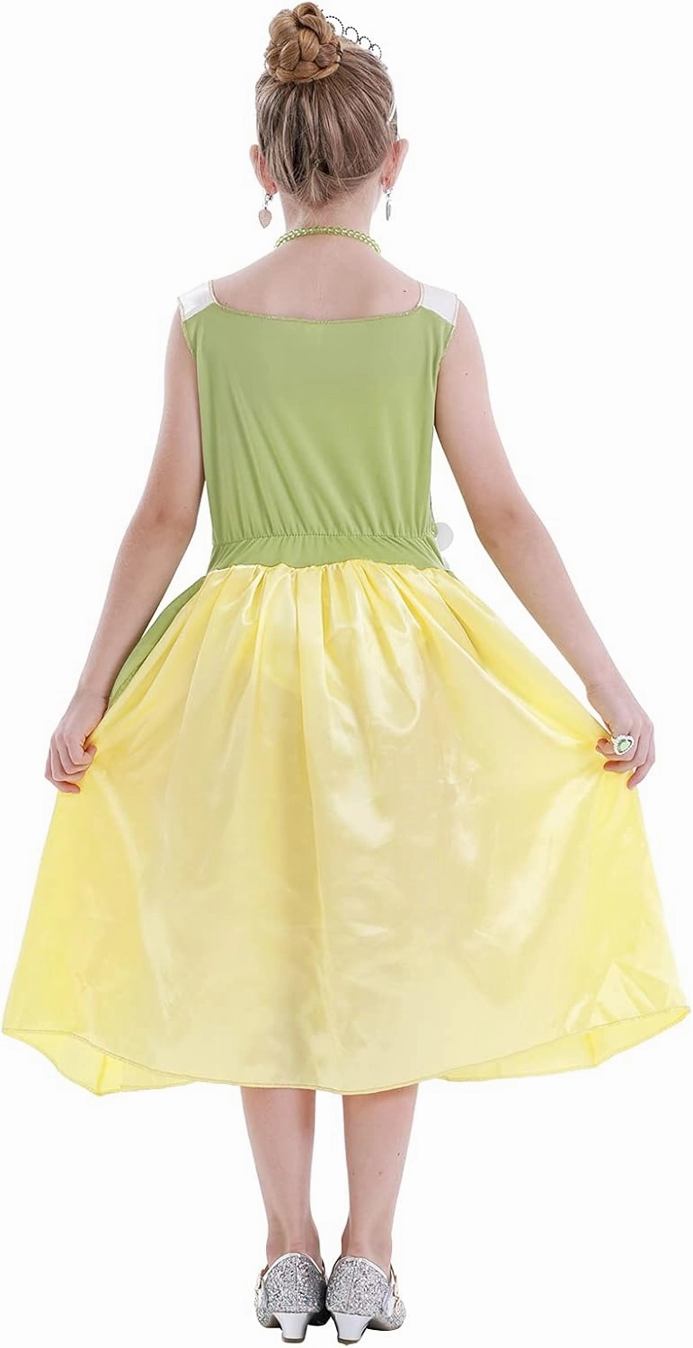 WonderBabe Little Girls Green Frog Princess Dress Kids Christmas Birthday Party Cosplay Outfits Gift with Accessories
