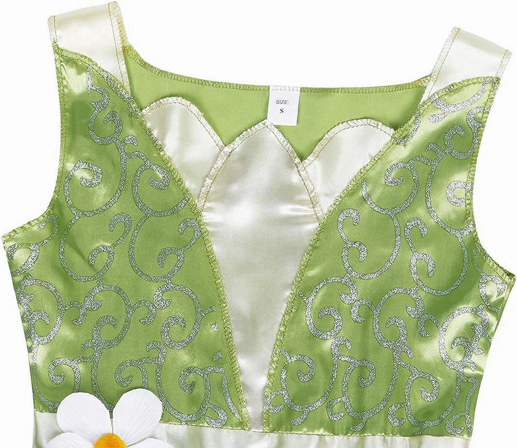 WonderBabe Little Girls Green Frog Princess Dress Kids Christmas Birthday Party Cosplay Outfits Gift with Accessories