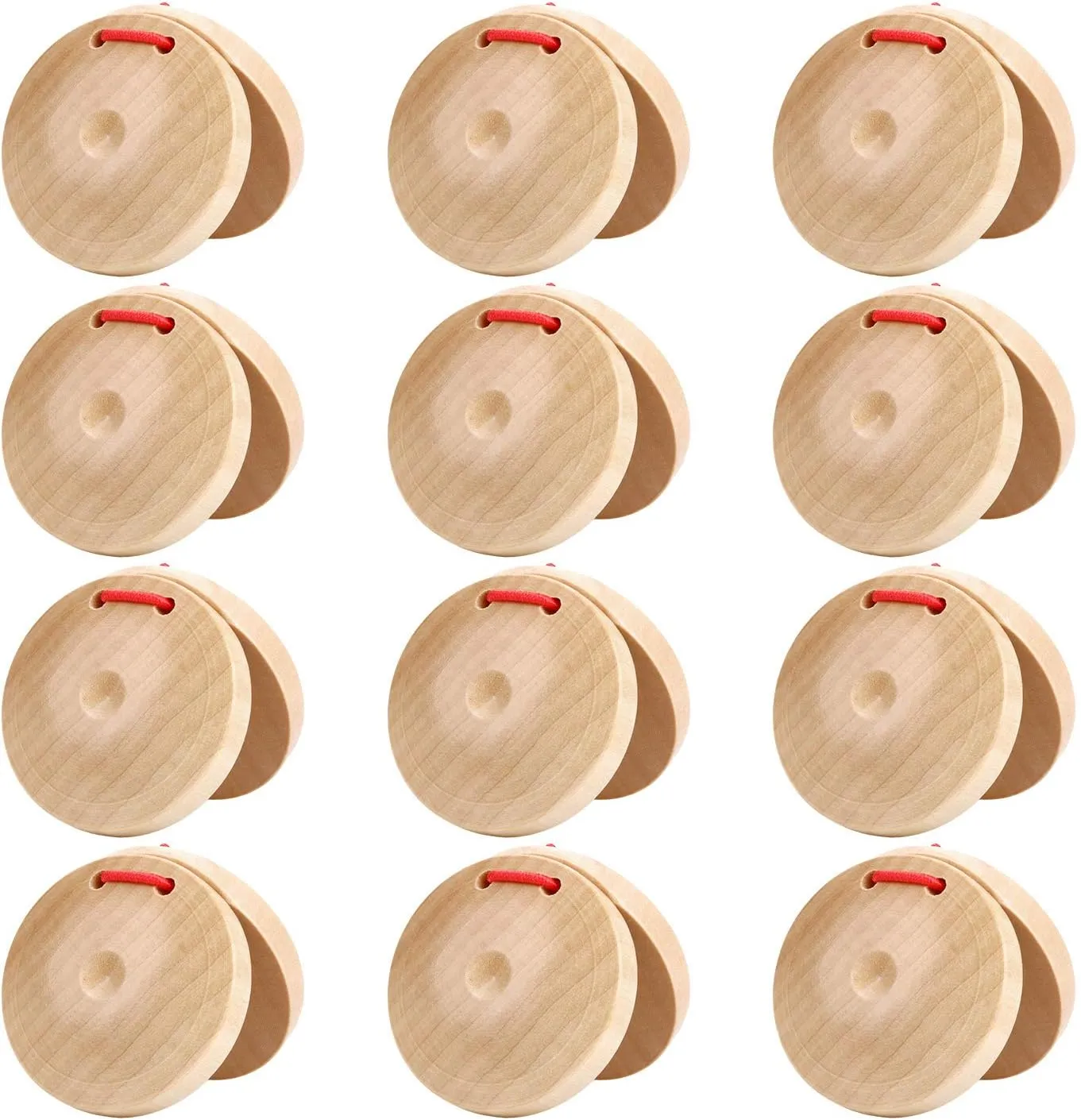Wooden Castanet Percussion Instrument - 12PCS Hand Finger Castanets Party Favors Spanish Wood Castanets Classroom DIY Rhythm Music Musical Instrument for Kids Children Adults