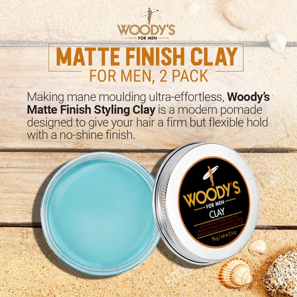 Woody's Clay for Men, Matte Finish with Firm and Flexible Hold, 3.4 oz. 2-Pack