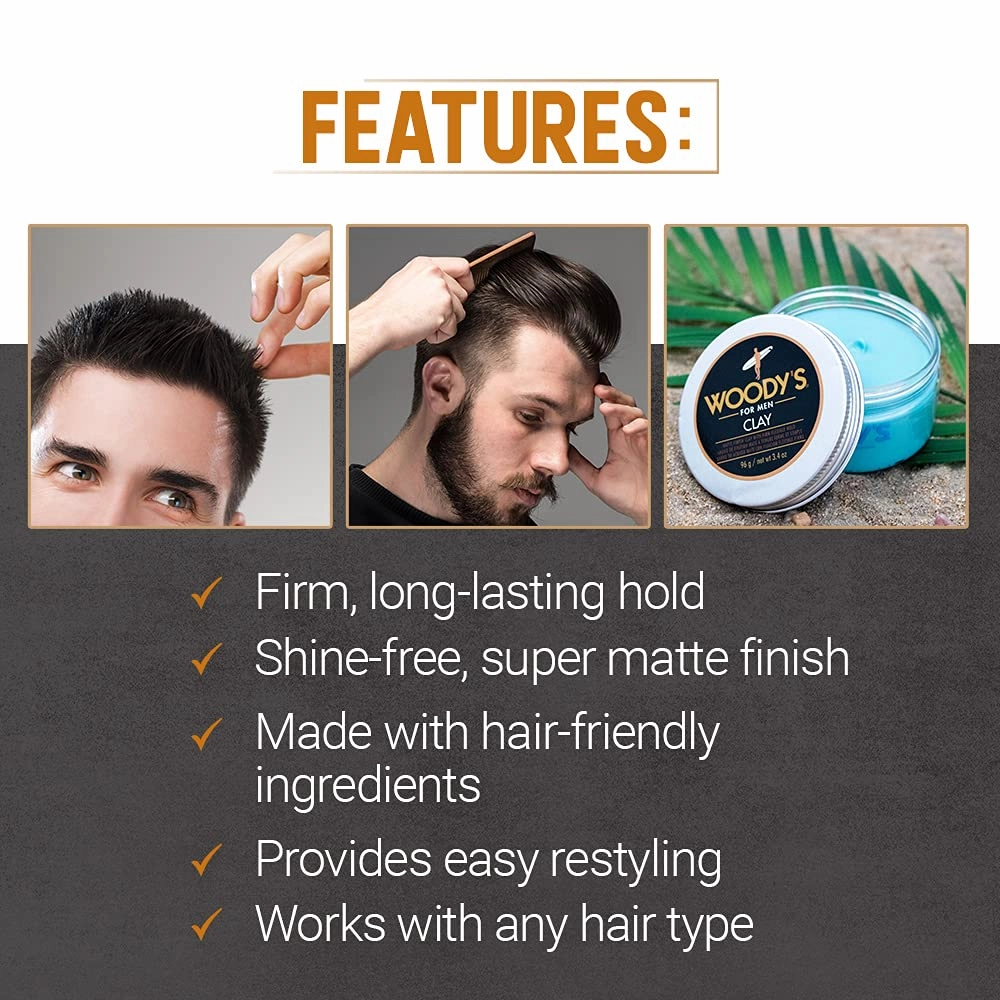 Woody's Clay for Men, Matte Finish with Firm and Flexible Hold, 3.4 oz. 2-Pack