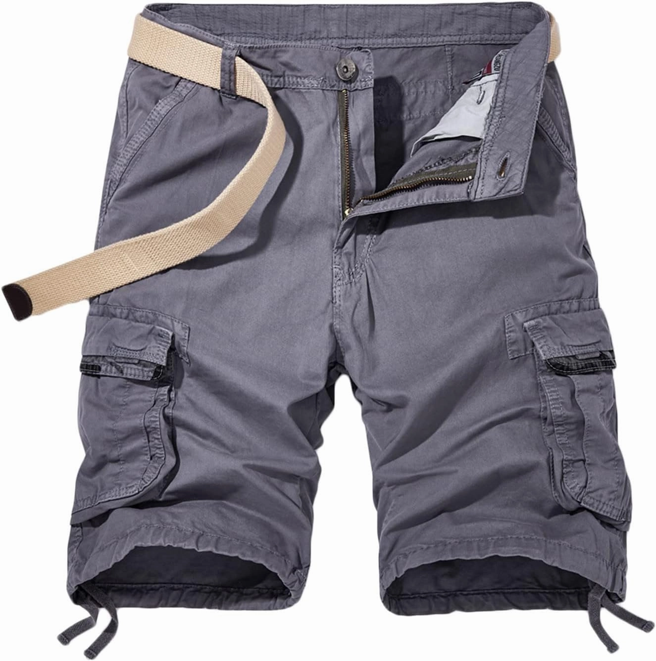 Workout Shorts for Men Regular Fit Solid Buckle Zipper Cargo Shorts Multi Pockets Sport Utility Tooling Shorts