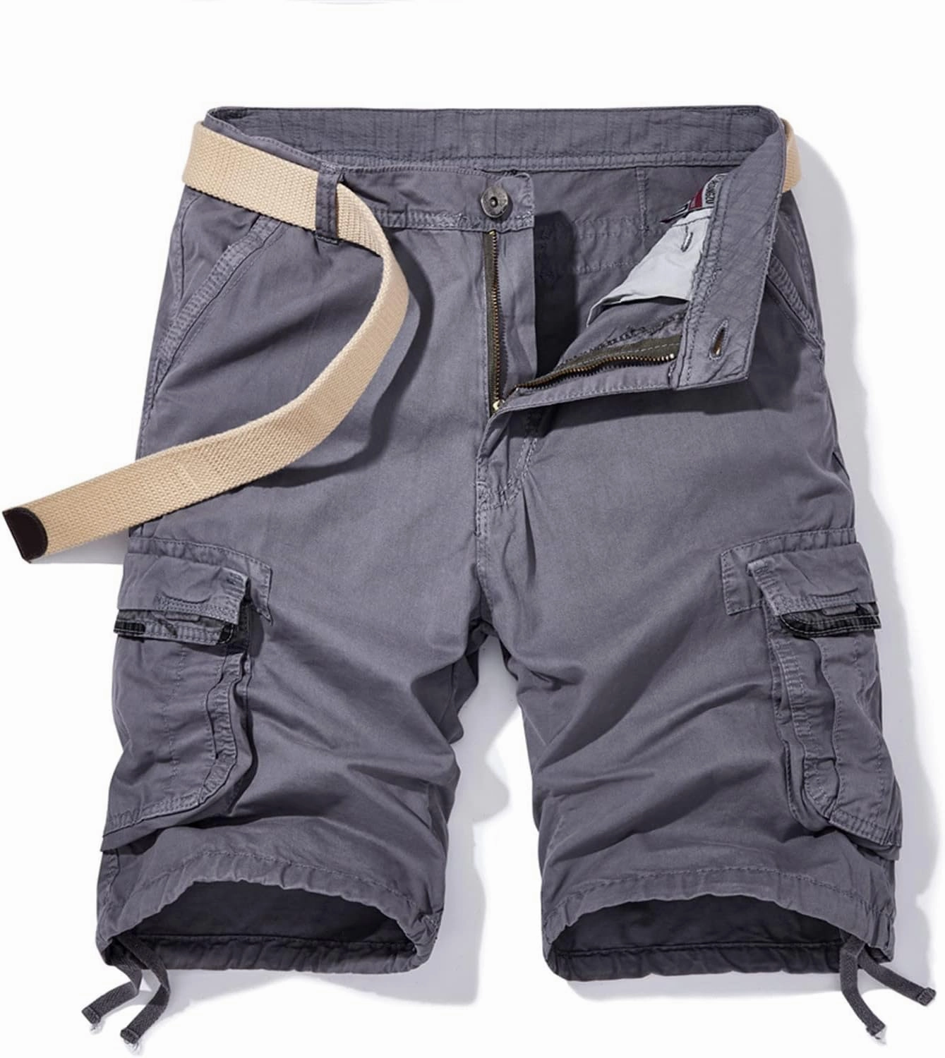 Workout Shorts for Men Regular Fit Solid Buckle Zipper Cargo Shorts Multi Pockets Sport Utility Tooling Shorts
