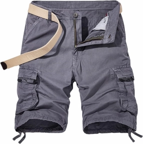 Workout Shorts for Men Regular Fit Solid Buckle Zipper Cargo Shorts Multi Pockets Sport Utility Tooling Shorts