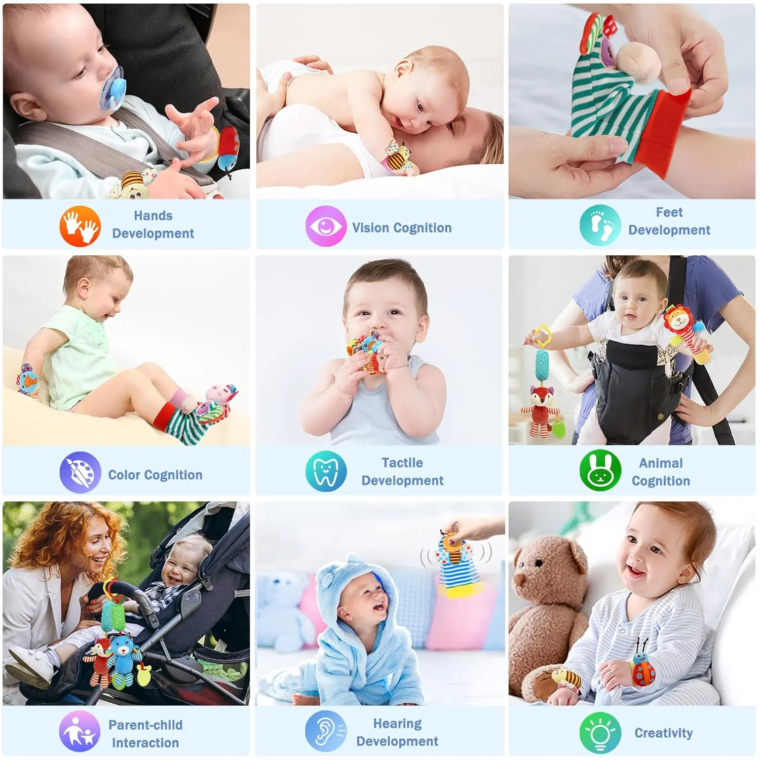 Wrist Rattles Foot Finder Rattle Sock Baby Toy, Hanging Rattle Toy, Arm Hand Bracelet Rattle, Feet Leg Ankle Socks, Activity Rattle Present Gift for Newborn Infant Babies Boy Girl Bebe (12 D)