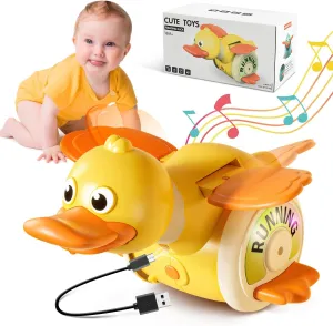 XDR Baby Musical Toys Foraging Duck, 360° Rotation, Stirring Wings, Dancing Duck Tummy Time Toy for 18  Months Toddler