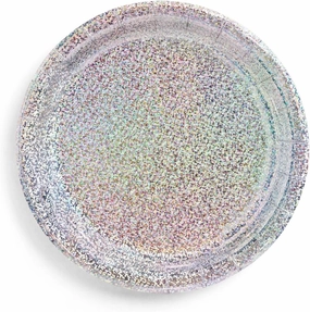 xo, Fetti Holographic Foil Plates - 25 pack | Happy Birthday Party Decorations, Holiday Party, Cool Cake Plates, Silver Bachelorette Disposable Party Plates