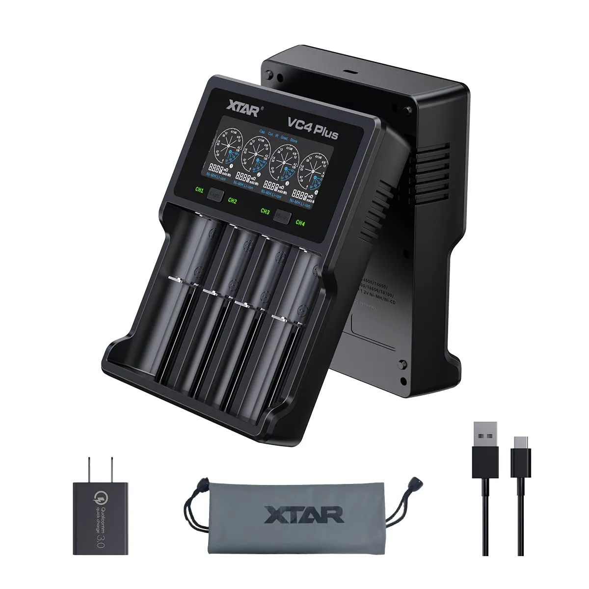 XTAR VC4 PLUS Battery Charger - USB C Charger - Customizable Charging Current - Battery Capacity Test & Recovery - Multiple Protection - Compatible with Li-ion, Ni-MH - Rechargeable Battery Charger