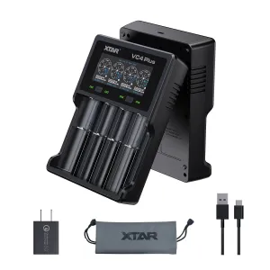 XTAR VC4 PLUS Battery Charger - USB C Charger - Customizable Charging Current - Battery Capacity Test & Recovery - Multiple Protection - Compatible with Li-ion, Ni-MH - Rechargeable Battery Charger