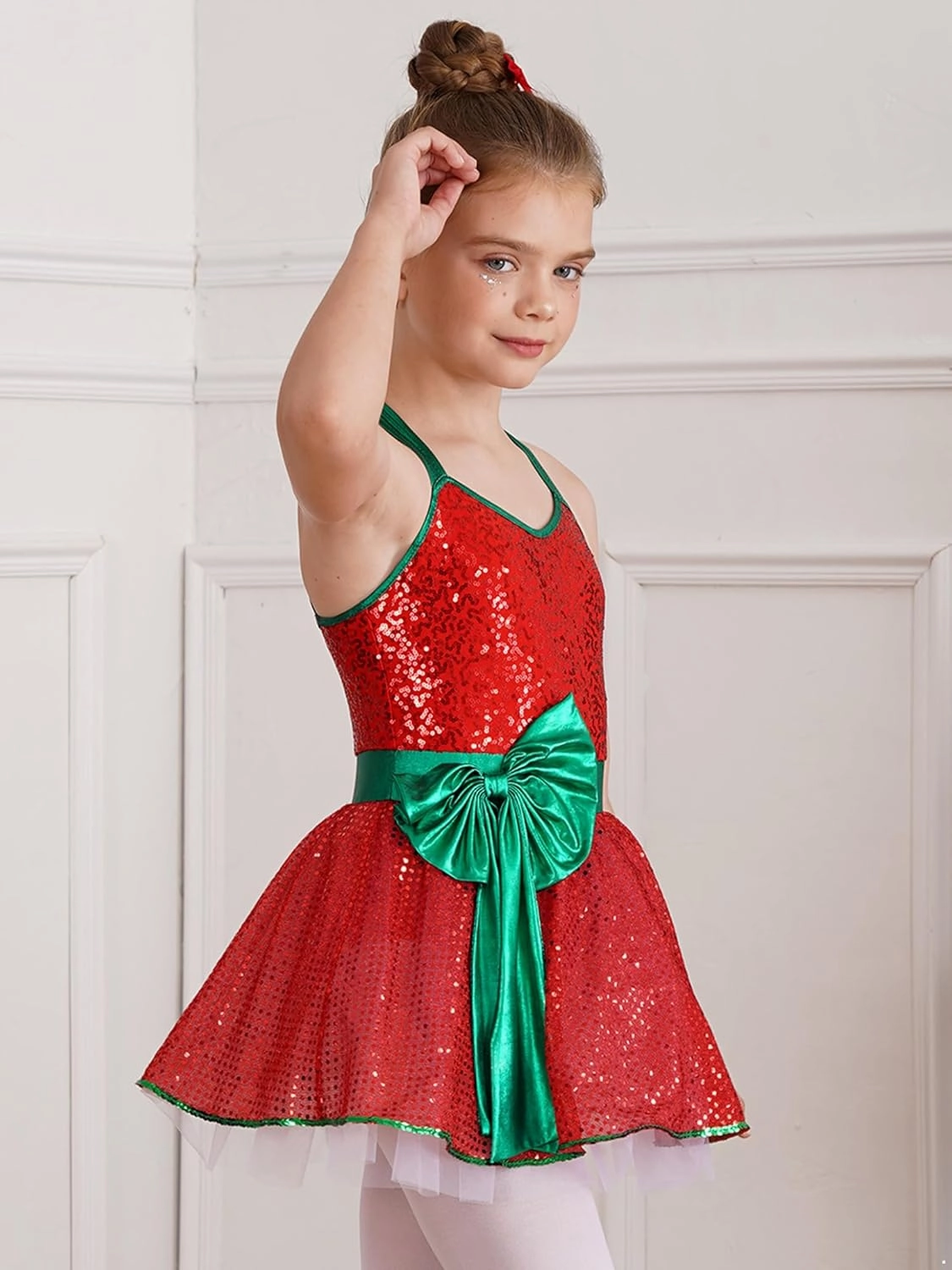 Yartina Kids Girls Sequins Sleeveless Tutu Dress Christmas Dance Costume Figure Ice Skating Outfits