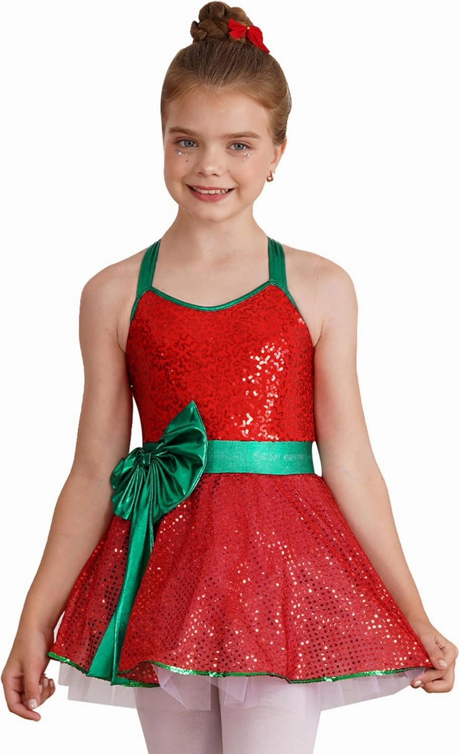 Yartina Kids Girls Sequins Sleeveless Tutu Dress Christmas Dance Costume Figure Ice Skating Outfits