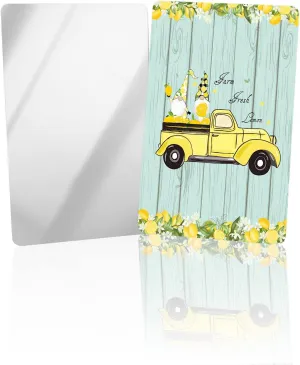 Yellow Rustic Lemon Gnomes Small Compact Mirror for Purse, Rustic Green Wood Board Stripes Travel Makeup Mirror for Women Men, Rectangular Handheld Compact Pocket Mirror 1 PCS
