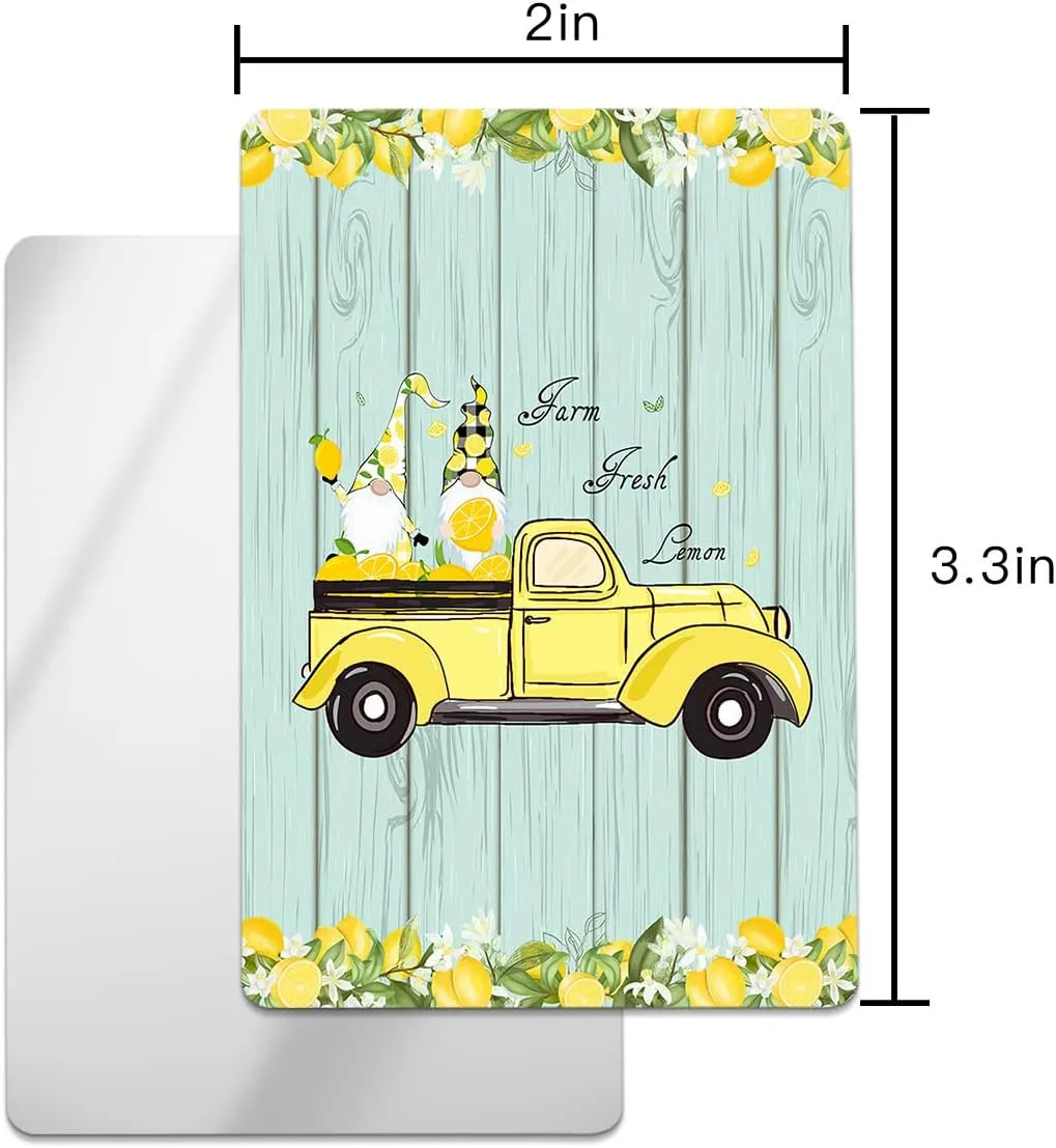 Yellow Rustic Lemon Gnomes Small Compact Mirror for Purse, Rustic Green Wood Board Stripes Travel Makeup Mirror for Women Men, Rectangular Handheld Compact Pocket Mirror 1 PCS
