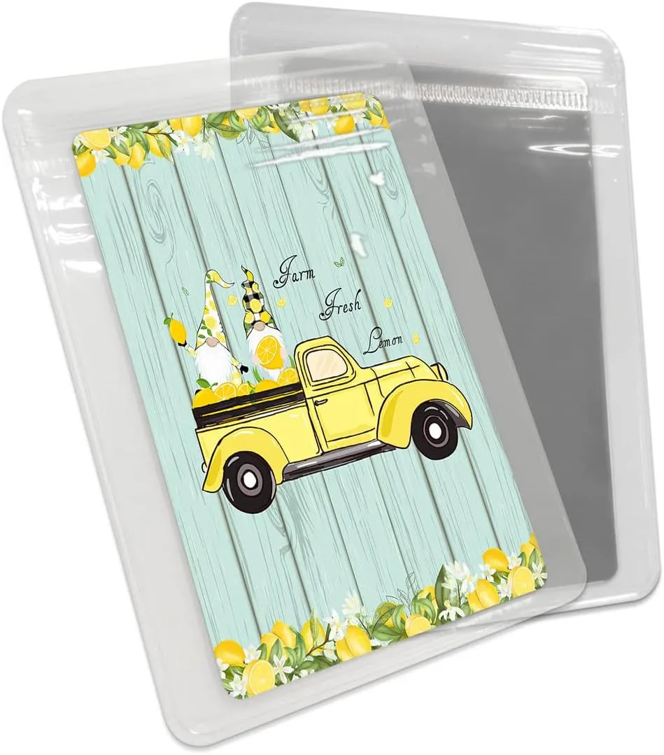 Yellow Rustic Lemon Gnomes Small Compact Mirror for Purse, Rustic Green Wood Board Stripes Travel Makeup Mirror for Women Men, Rectangular Handheld Compact Pocket Mirror 1 PCS