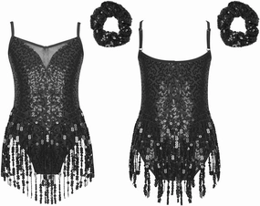 YiZYiF Kids Girls Sequins Ballroom Costumes Rumba Samba Salsa Jazz Dance Dresses Tassel Fringed Bodysuit Dancewear
