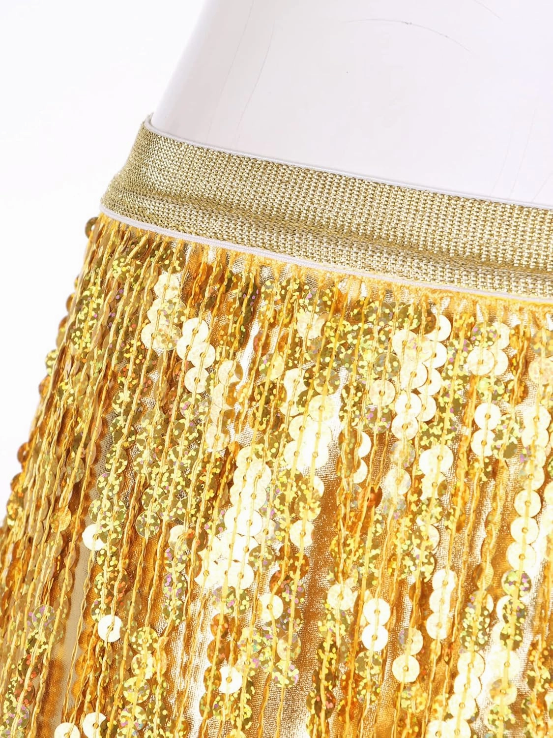 YiZYiF Women's Sequin Tassel Tiered Latin Dance Practice Skirt Tango Ballroom Samba Salsa Dancewear