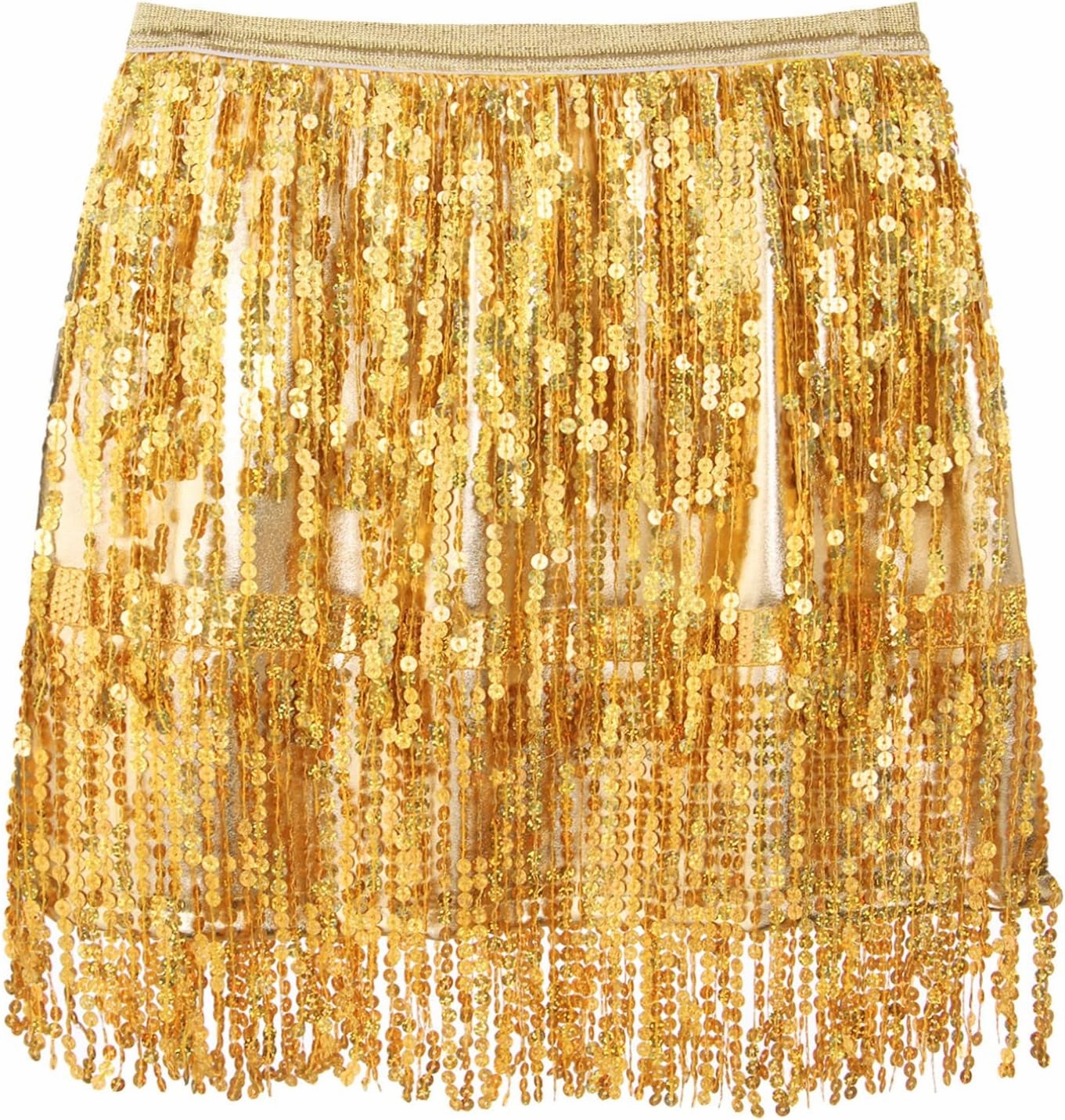 YiZYiF Women's Sequin Tassel Tiered Latin Dance Practice Skirt Tango Ballroom Samba Salsa Dancewear