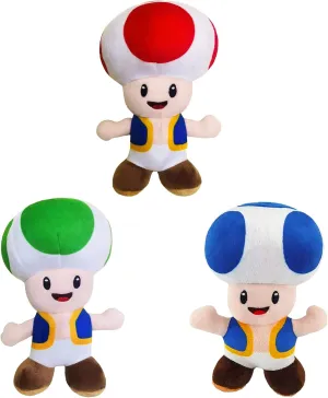 YoCosii 3PCS Mushroom Toad Plush Standing Position, 3 Color Cuddly Cartoon Game Stuffed Toy Doll 8'', 3pack-red/Blue/Green