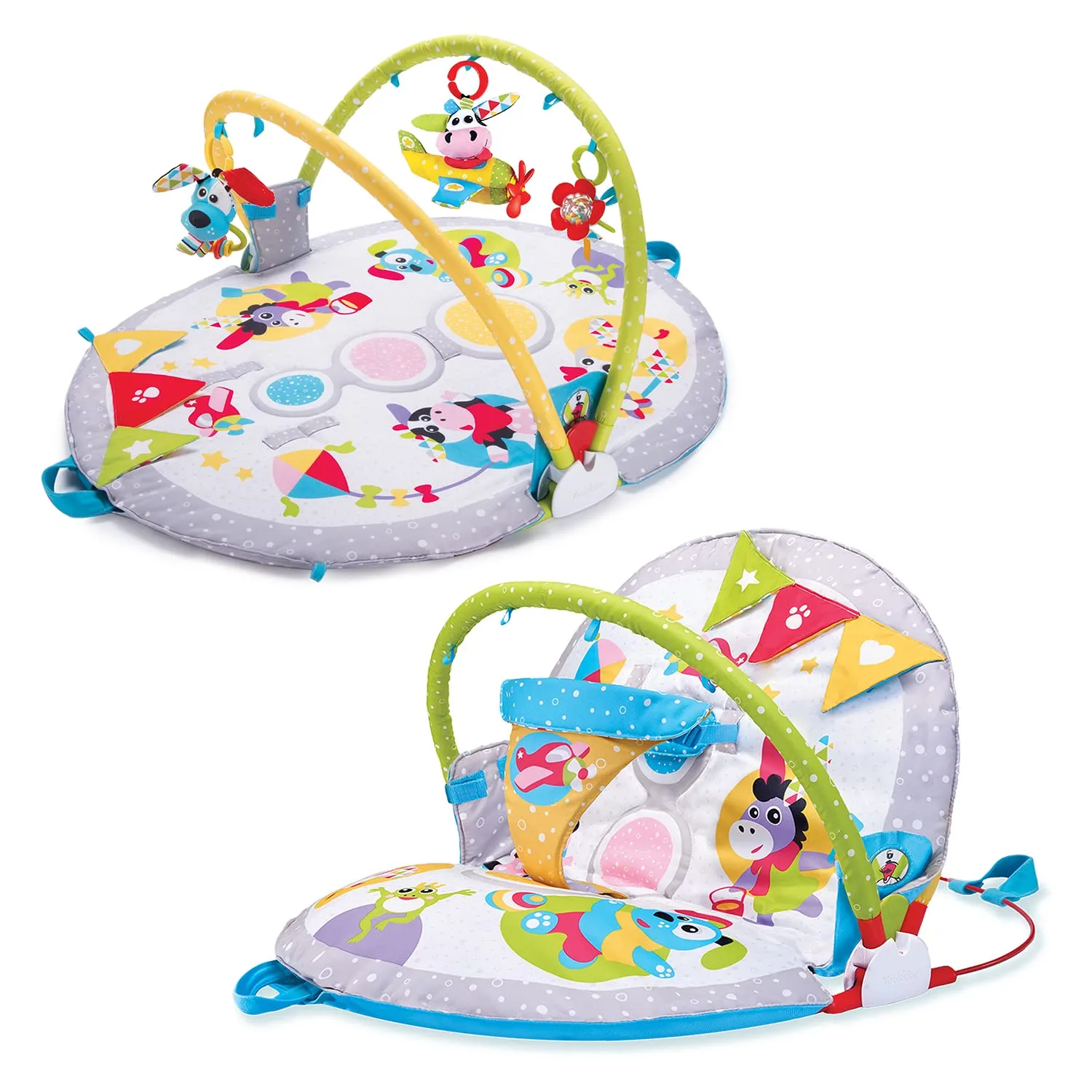 Yookidoo Baby Gym Lay to Sit-Up Playmat. 3-in-1 Newborns Activity Center with Tummy Time Toys, Pillow & Infant Miror. 0-12 Month