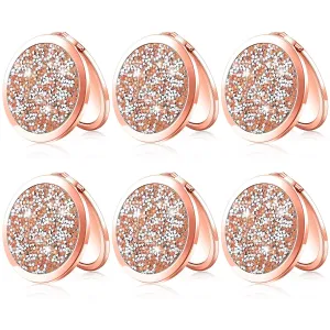 Yulejo 6 Pieces Compact Makeup Mirror Mini Portable Magnifying Cosmetic Mirror for Travel Pocket Purse 2.75 Inch Round Folding Small Gift for Women Mom Bridesmaid Appreciation Wedding (Rose Gold)