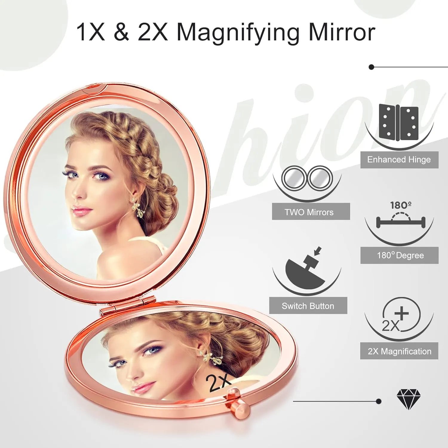 Yulejo 6 Pieces Compact Makeup Mirror Mini Portable Magnifying Cosmetic Mirror for Travel Pocket Purse 2.75 Inch Round Folding Small Gift for Women Mom Bridesmaid Appreciation Wedding (Rose Gold)