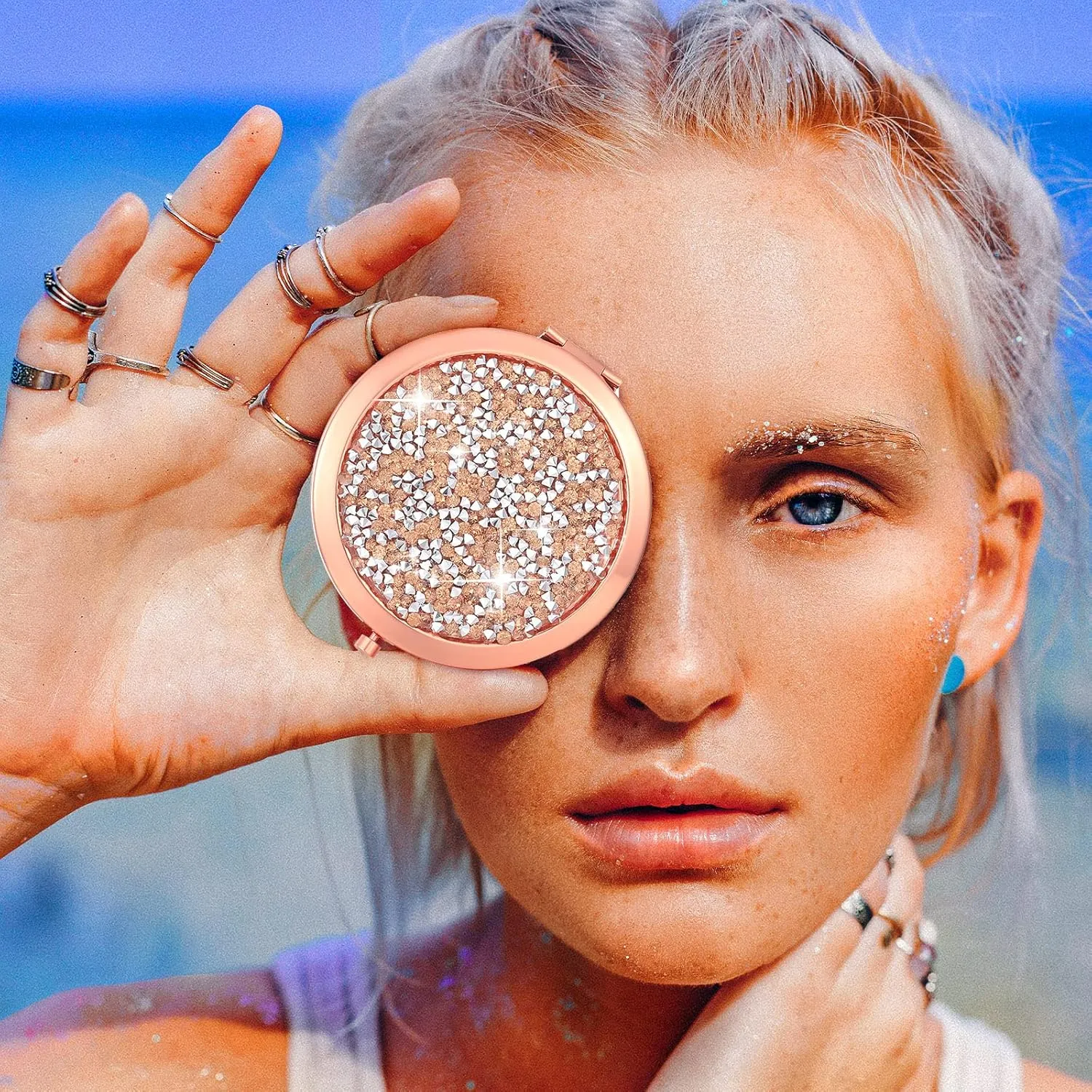 Yulejo 6 Pieces Compact Makeup Mirror Mini Portable Magnifying Cosmetic Mirror for Travel Pocket Purse 2.75 Inch Round Folding Small Gift for Women Mom Bridesmaid Appreciation Wedding (Rose Gold)
