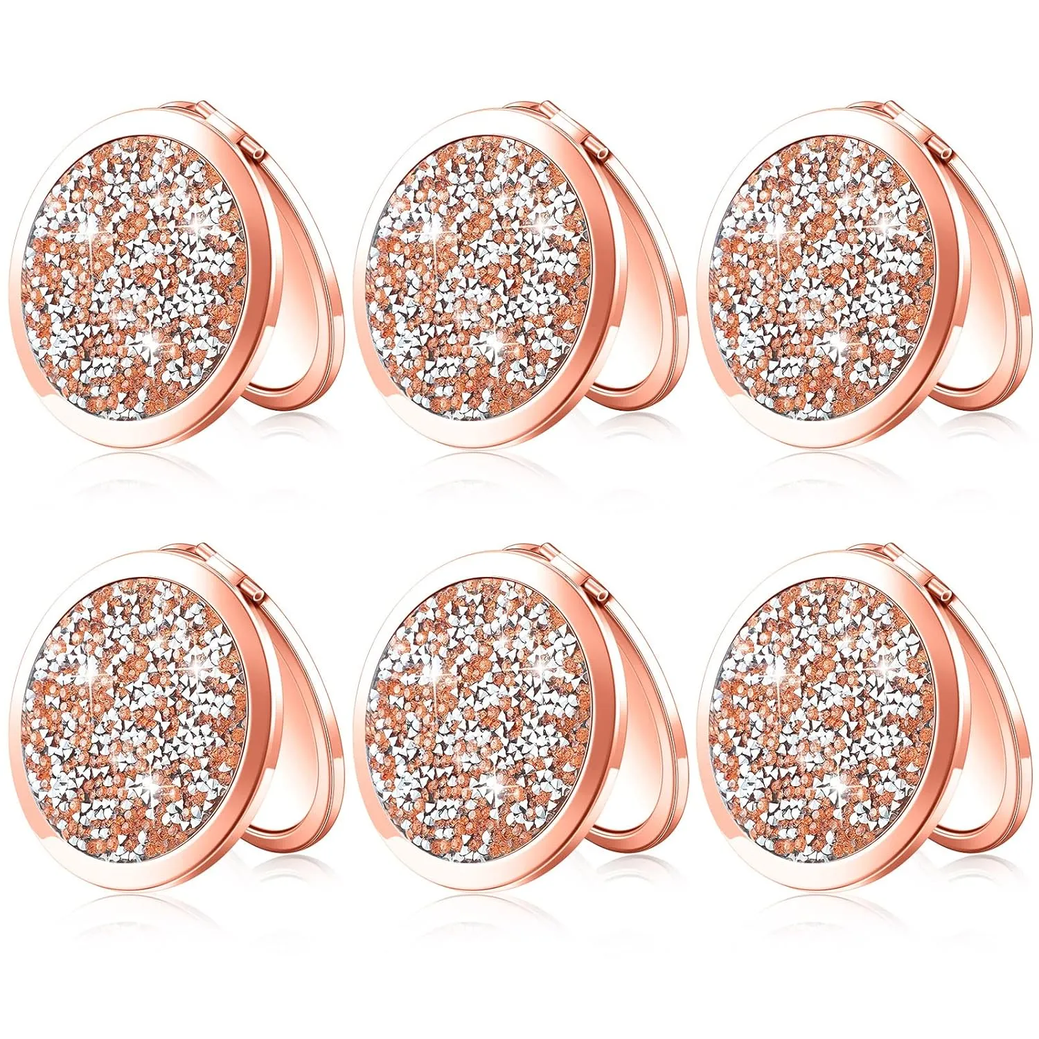 Yulejo 6 Pieces Compact Makeup Mirror Mini Portable Magnifying Cosmetic Mirror for Travel Pocket Purse 2.75 Inch Round Folding Small Gift for Women Mom Bridesmaid Appreciation Wedding (Rose Gold)