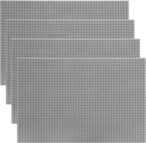 ZENFUN 4 Pack Baseplates Building Plates for Building Bricks, 10'' x 15''/25.5x38 CM, Classic Build Baseplates Compatible with Major Brick Brands, Grey
