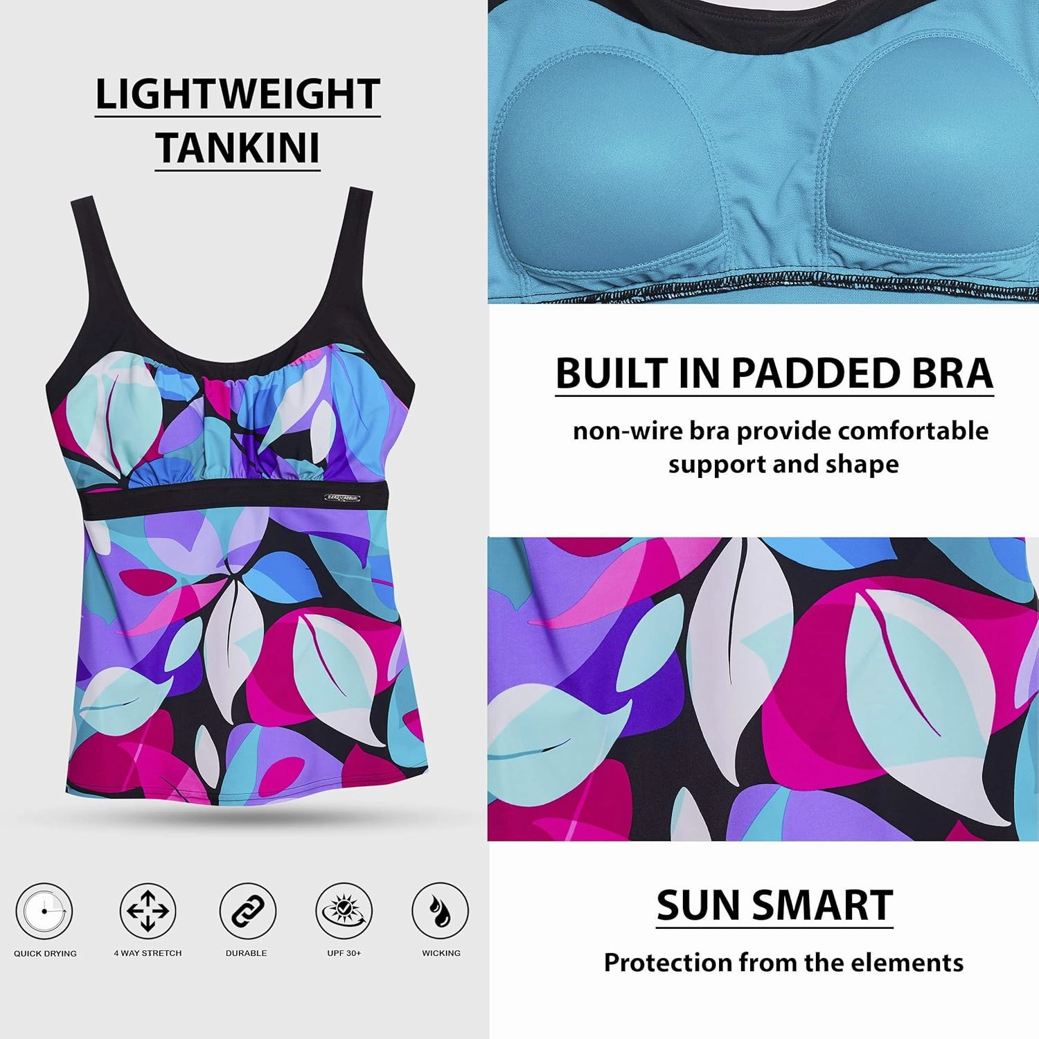 ZeroXposur Womens Tankini Bathing Suits Set with Solid Board Short – Modest Swimsuits for Women