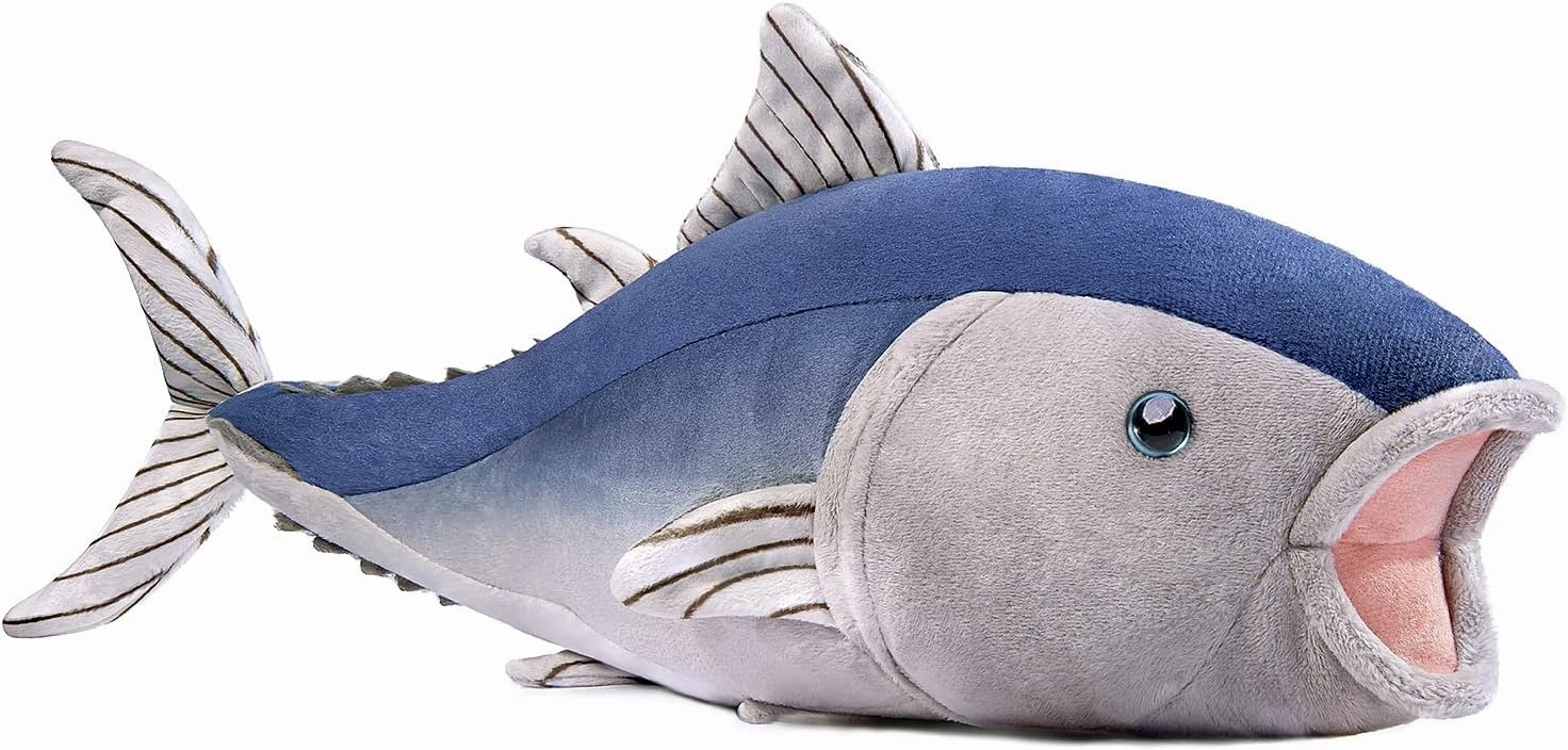 ZHONGXIN MADE Simulation Bluefin Tuna Stuffed Plush Toy - 16inch Lifelike Depth Ocean Animals Bluefin Tuna Fish Plushie Toys Figur, Super Soft Plush Dolls for Kids Stuffed Model Toys, Gifts for Kids