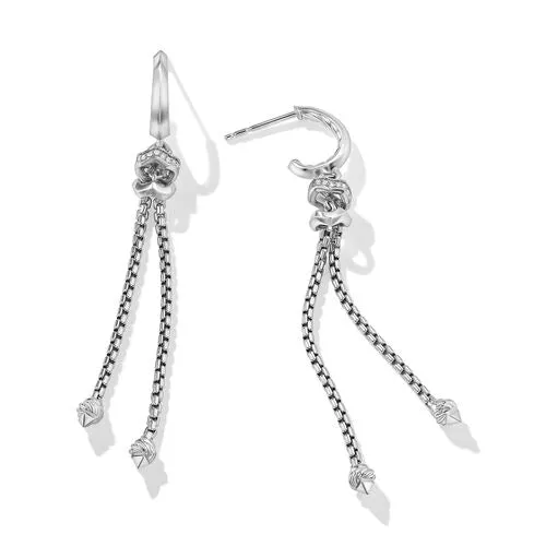 Zig Zag Stax Chain Drop Earrings in Sterling Silver with Diamonds, 66mm