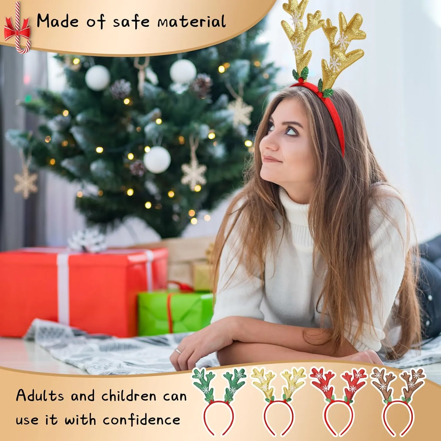 Zubebe Christmas Deer Antlers Headband Glitter Snowflake Reindeer Bulk Antlers Headpiece Headdress for Costume Party(24 Pcs)