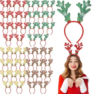 Zubebe Christmas Deer Antlers Headband Glitter Snowflake Reindeer Bulk Antlers Headpiece Headdress for Costume Party(24 Pcs)